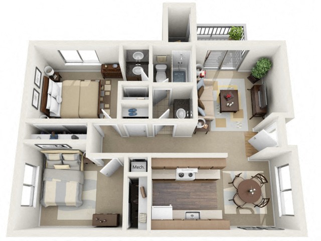 Floor plan for 2 beds, 1 bath, 825 sqft